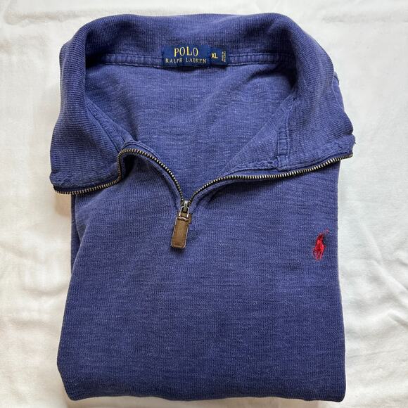POLO RALPH LAUREN Mens‎ XL 1/4 Zip Pullover Sweater LS Shirt Navy Blue - Picture 1 of 11